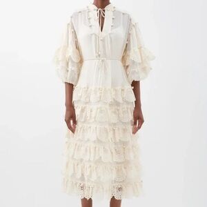 Zimmermann Cream Ramie Lyre Trim Midi dress size 0